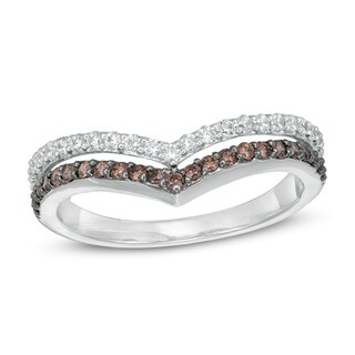0.45 CT. T.W. Champagne and White Diamond Chevron Anniversary Band in 10K White Gold