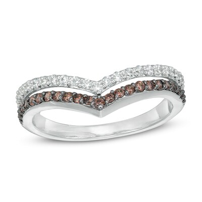 0.45 CT. T.W. Champagne and White Diamond Chevron Anniversary Band in 10K White Gold