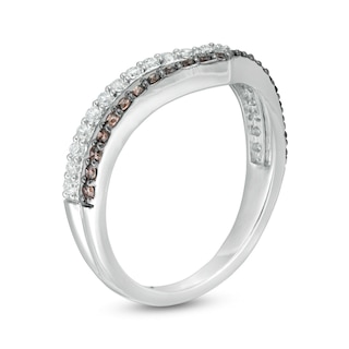 0.45 CT. T.W. Champagne and White Diamond Chevron Anniversary Band in 10K White Gold