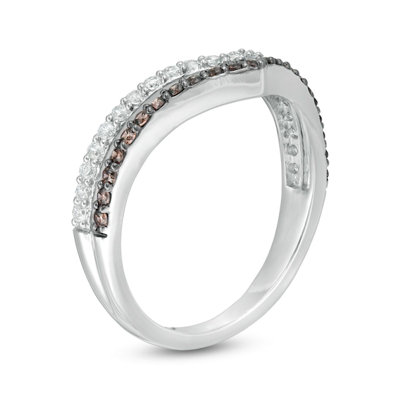 0.45 CT. T.W. Champagne and White Diamond Chevron Anniversary Band in 10K White Gold