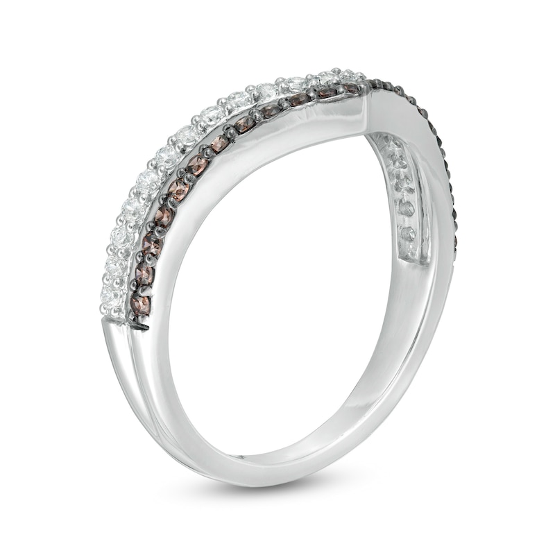 0.45 CT. T.W. Champagne and White Diamond Chevron Anniversary Band in 10K White Gold