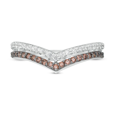 0.45 CT. T.W. Champagne and White Diamond Chevron Anniversary Band in 10K White Gold