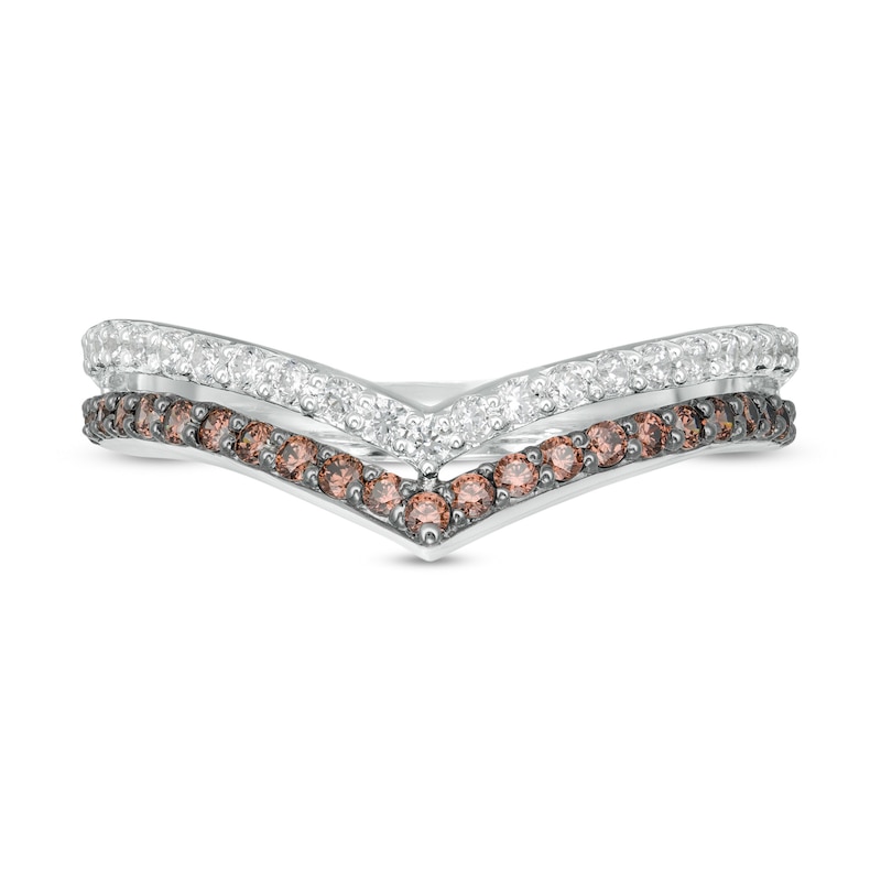 0.45 CT. T.W. Champagne and White Diamond Chevron Anniversary Band in 10K White Gold