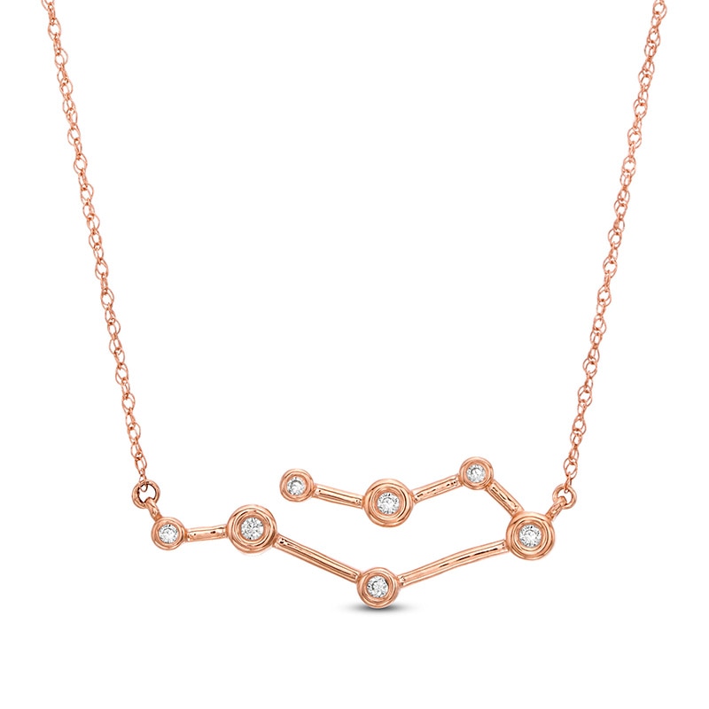 0.04 CT. T.W. Diamond Gemini Constellation Bezel-Set Necklace in 10K Rose Gold|Peoples Jewellers