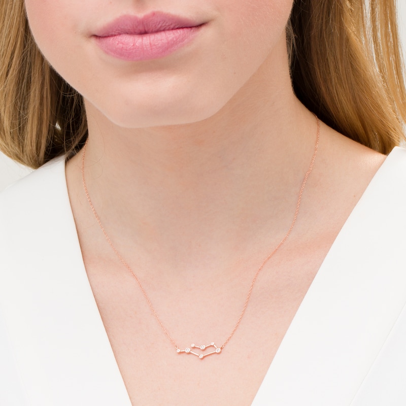 Main Image 2 of 0.04 CT. T.W. Diamond Gemini Constellation Bezel-Set Necklace in 10K Rose Gold