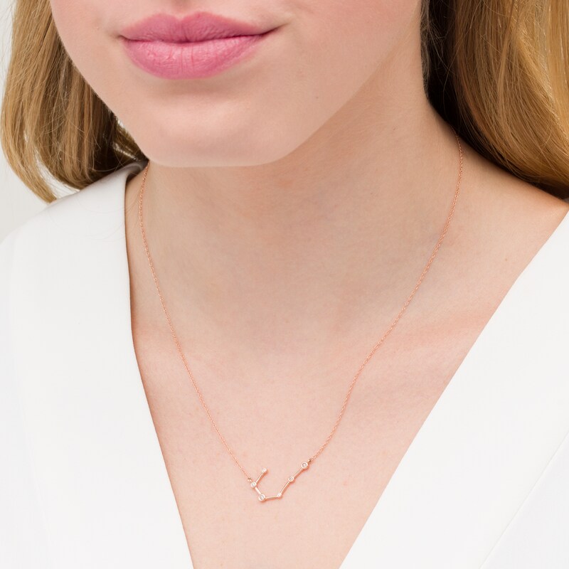 Main Image 2 of 0.04 CT. T.W. Diamond Cancer Constellation Bezel-Set Necklace in 10K Rose Gold