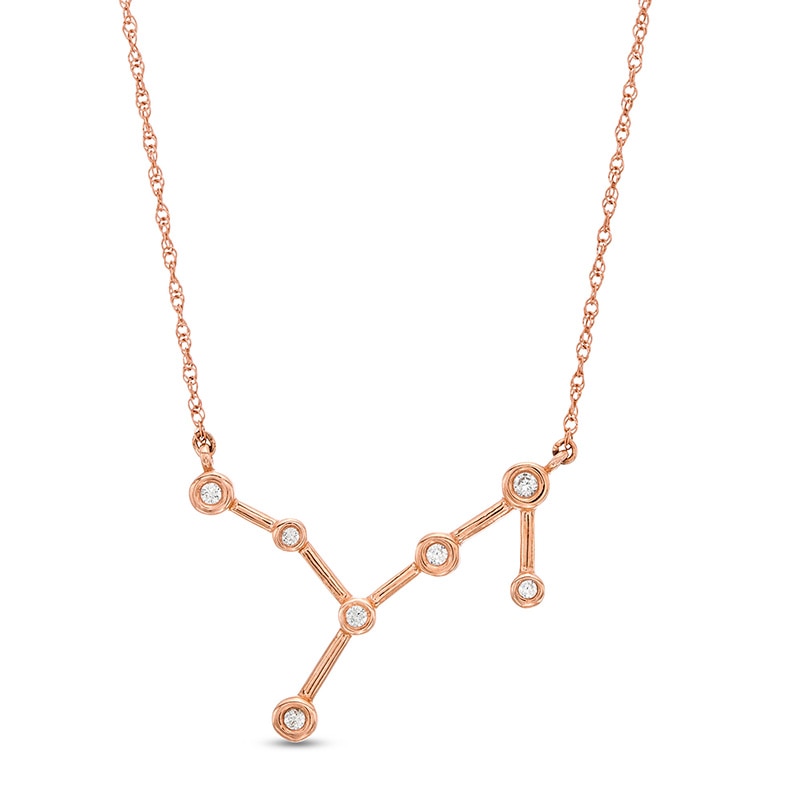 Main Image 1 of 0.04 CT. T.W. Diamond Virgo Constellation Bezel-Set Necklace in 10K Rose Gold