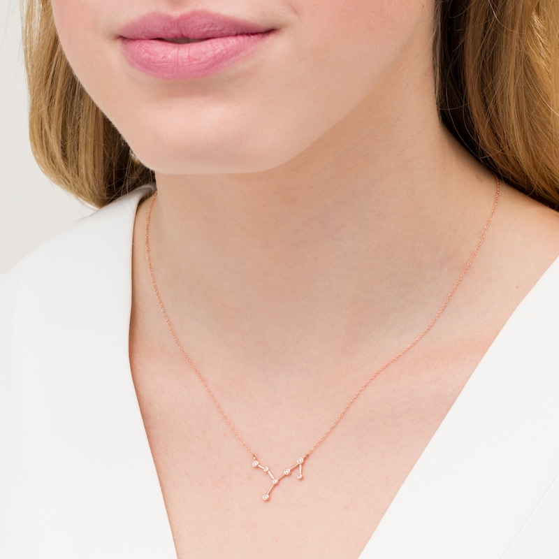 Main Image 2 of 0.04 CT. T.W. Diamond Virgo Constellation Bezel-Set Necklace in 10K Rose Gold