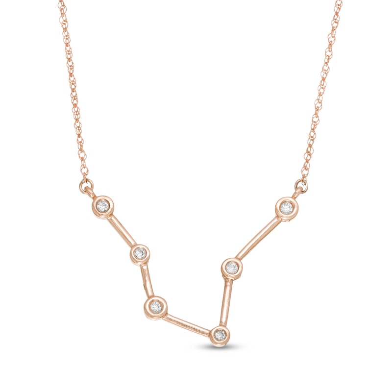 Main Image 1 of 0.04 CT. T.W. Diamond Pisces Constellation Bezel-Set Necklace in 10K Rose Gold