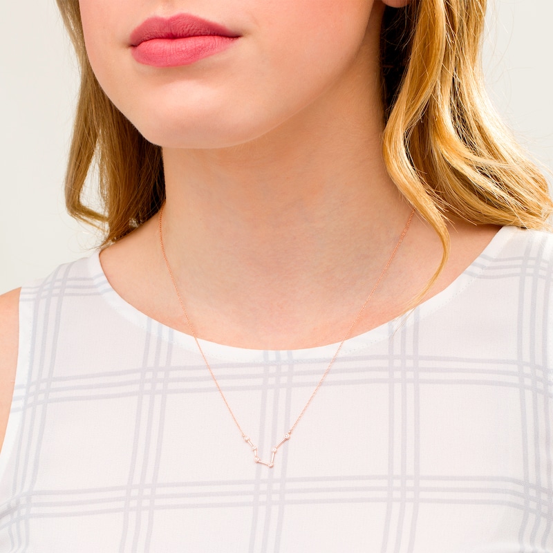Main Image 2 of 0.04 CT. T.W. Diamond Pisces Constellation Bezel-Set Necklace in 10K Rose Gold