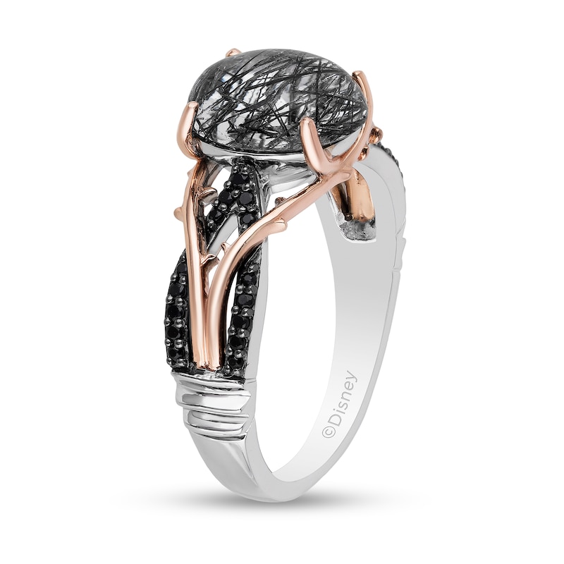 Main Image 2 of Enchanted Disney Villains Maleficent Black Quartz and 0.145 CT. T.W. Diamond Ring in Sterling Silver and 10K Rose Gold