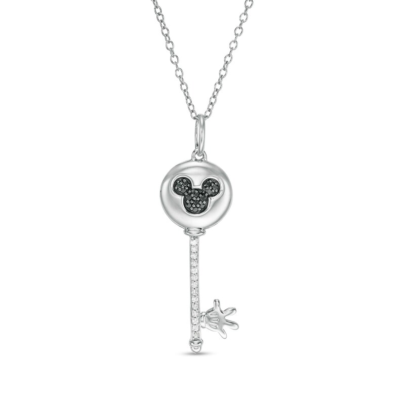 Mickey Mouse & Minnie Mouse 0.085 CT. T.W. Enhanced Black and White Diamond Key Pendant in Sterling Silver - 19"|Peoples Jewellers