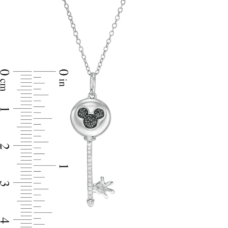 Mickey Mouse & Minnie Mouse 0.085 CT. T.W. Enhanced Black and White Diamond Key Pendant in Sterling Silver - 19"