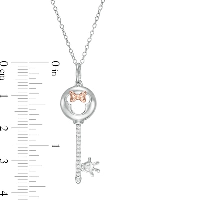 Mickey Mouse & Minnie Mouse 0.05 CT. T.W. Diamond Minnie Mouse Key Pendant in Sterling Silver and 10K Rose Gold - 19"
