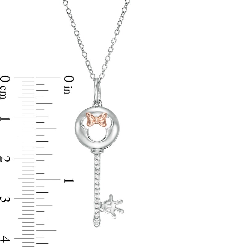 Main Image 3 of Mickey Mouse & Minnie Mouse 0.05 CT. T.W. Diamond Minnie Mouse Key Pendant in Sterling Silver and 10K Rose Gold - 19"