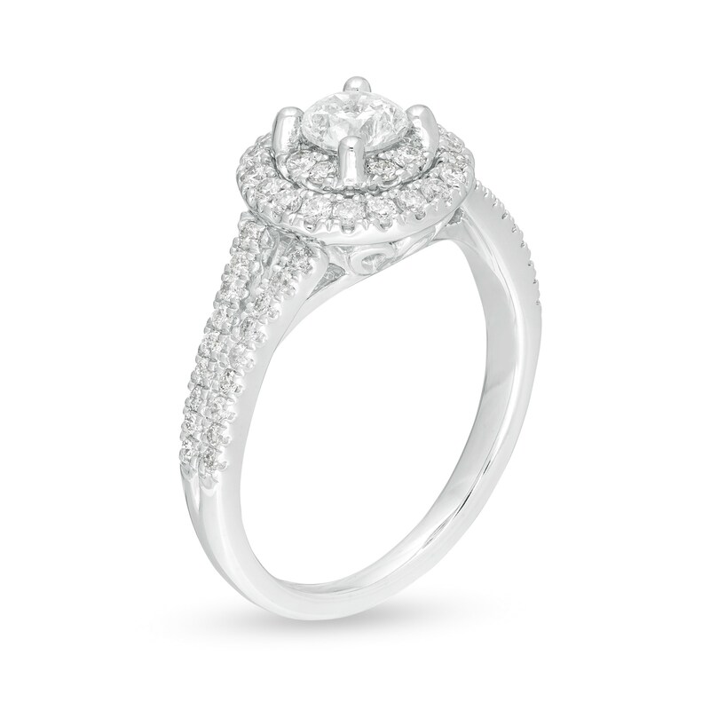 Main Image 3 of 1.00 CT. T.W. Diamond Double Frame Split Shank Engagement Ring in 14K White Gold