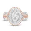 Thumbnail Image 4 of 0.95 CT. T.W. Composite Diamond Oval Frame Split Shank Vintage-Style Engagement Ring in 14K Two-Tone Gold