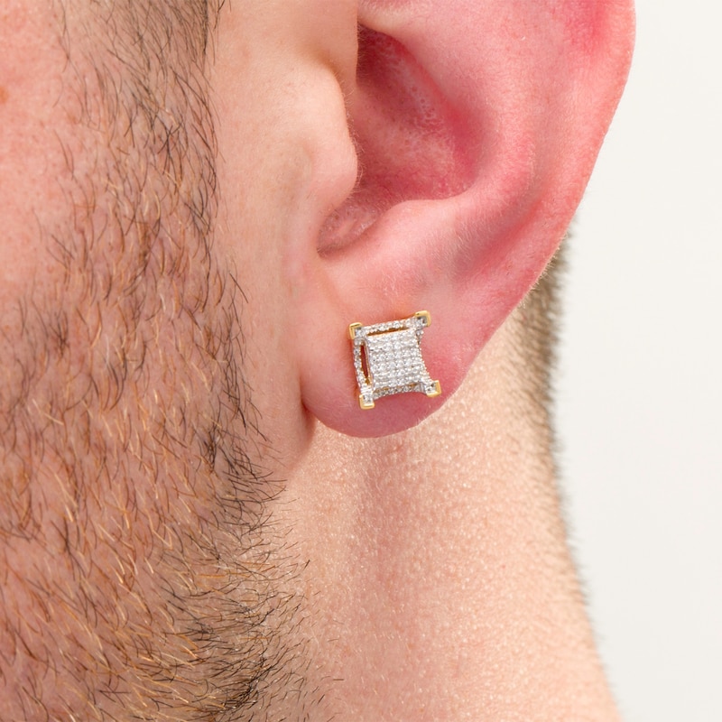 Main Image 2 of 0.18 CT. T.W. Square Composite Diamond Gothic-Style Frame Stud Earrings in 10K Gold