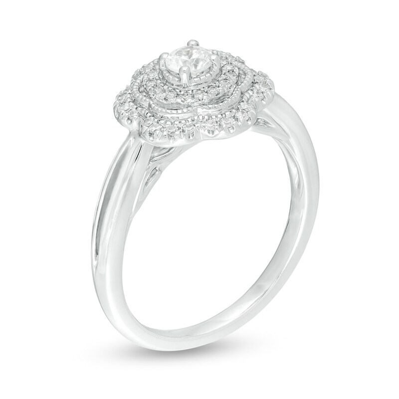 Main Image 3 of 0.30 CT. T.W. Diamond Flower Frame Vintage-Style Engagement Ring in 14K White Gold