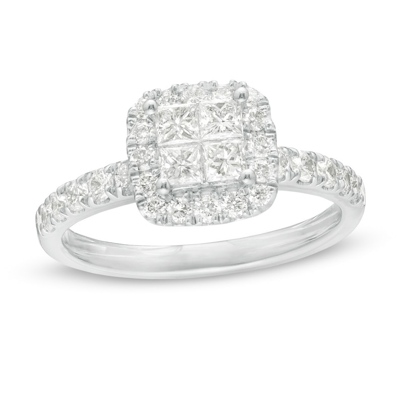 Main Image 1 of 1.00 CT. T.W. Quad Princess-Cut Diamond Frame Engagement Ring in 14K White Gold
