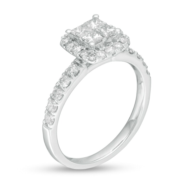 1.00 CT. T.W. Quad Princess-Cut Diamond Frame Engagement Ring in 14K White  Gold