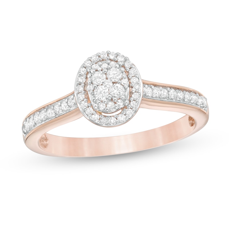 0.25 CT. T.W. Composite Diamond Oval Frame Promise Ring in 10K Rose Gold