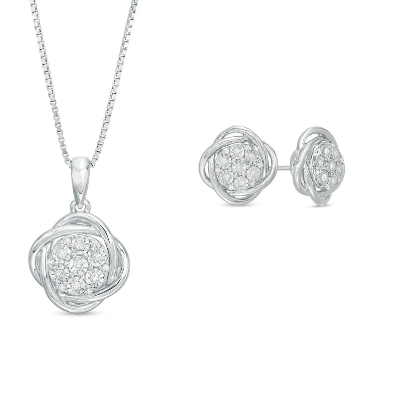 Main Image 1 of 0.147 CT. T.W. Composite Diamond Orbit Pendant and Earrings Set in Sterling Silver