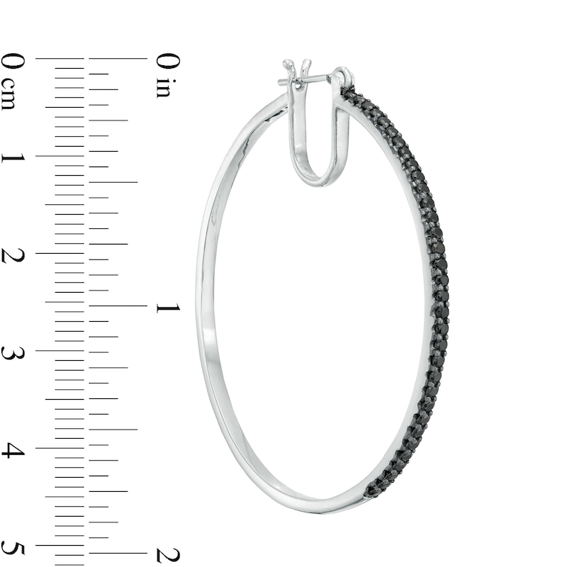 Main Image 3 of 1.00 CT. T.W. Black Diamond Hoop Earrings in Sterling Silver