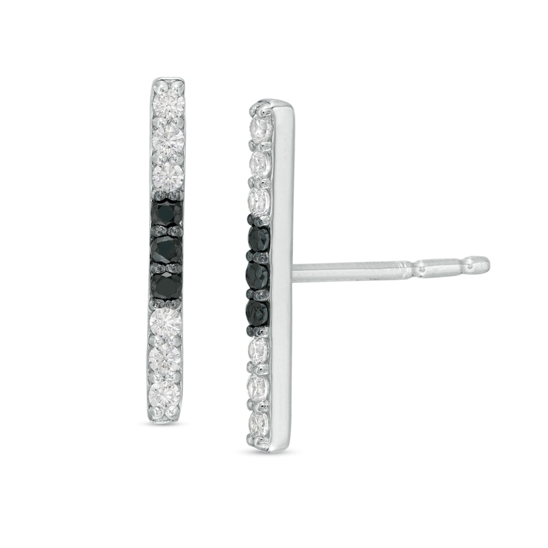 Main Image 1 of 0.12 CT. T.W. Enhanced Black and White Diamond Bar Stud Earrings in Sterling Silver