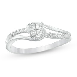 0.18 CT T.W. Quad Princess-Cut Diamond Swirl Promise Ring in 10K White Gold