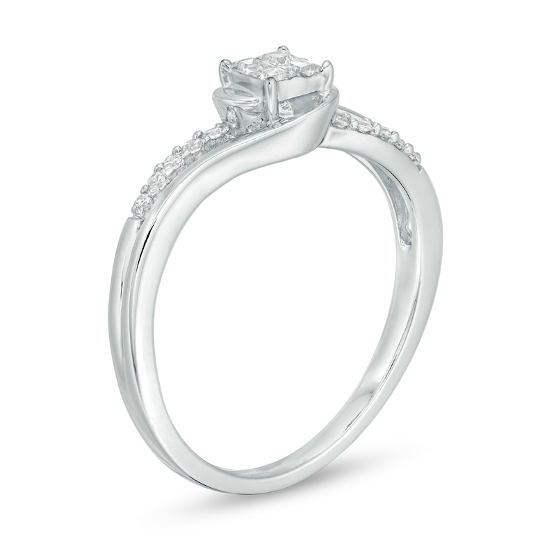 0.18 CT T.W. Quad Princess-Cut Diamond Swirl Promise Ring in 10K White Gold