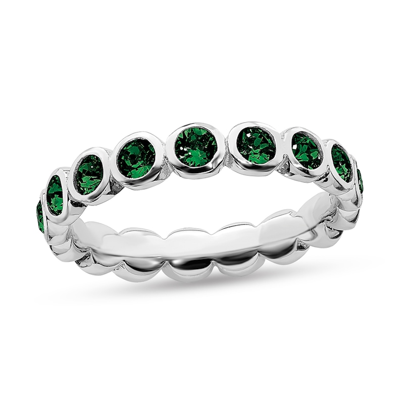 Main Image 1 of Stackable Expressions™ Green Crystal May Birthstone Eternity Band in Sterling Silver