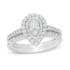 Thumbnail Image 1 of 0.18 CT. T.W. Pear-Shaped Multi-Diamond Frame Vintage-Style Bridal Set in Sterling Silver