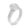 Thumbnail Image 3 of 0.18 CT. T.W. Pear-Shaped Multi-Diamond Frame Vintage-Style Bridal Set in Sterling Silver