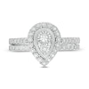 Thumbnail Image 4 of 0.18 CT. T.W. Pear-Shaped Multi-Diamond Frame Vintage-Style Bridal Set in Sterling Silver