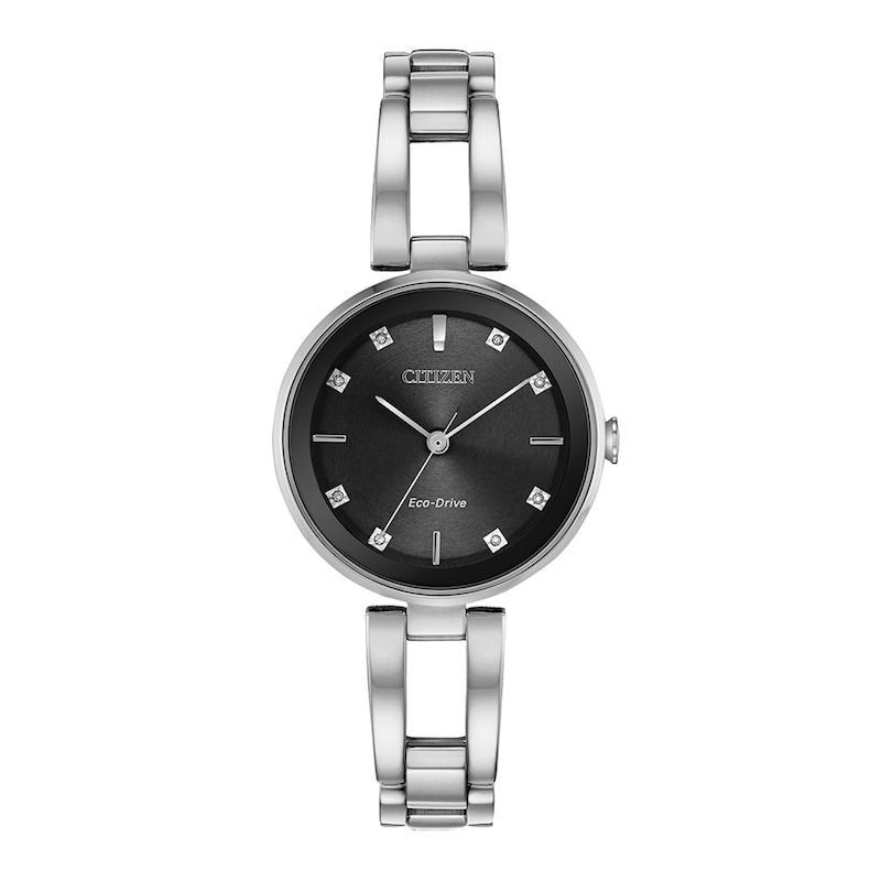 Ladies' Exclusive Citizen Eco-Drive®Diamond Accent Bangle Watch with Black Dial (Model: EM0636-55F)