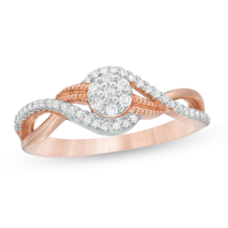 Main Image 1 of 0.18 CT. T.W. Composite Diamond Bypass Promise Ring in 10K Rose Gold