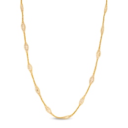 Italian Gold Oval Cubic Zirconia Mesh Cage Station Necklace in 14K Gold
