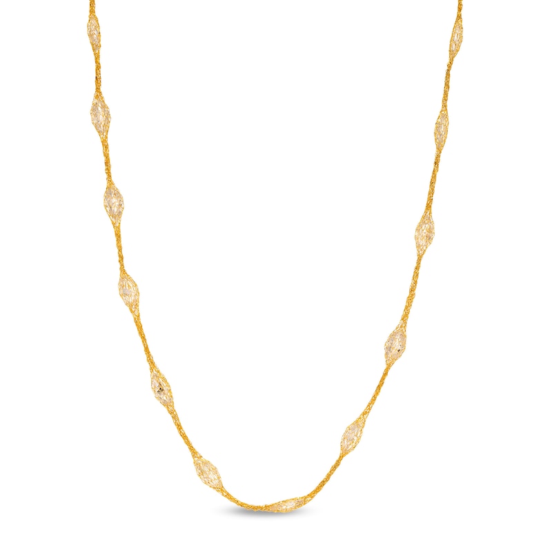 Italian Gold Oval Cubic Zirconia Mesh Cage Station Necklace in 14K Gold|Peoples Jewellers