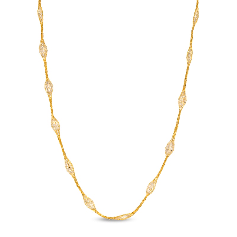 Italian Gold Oval Cubic Zirconia Mesh Cage Station Necklace in 14K Gold