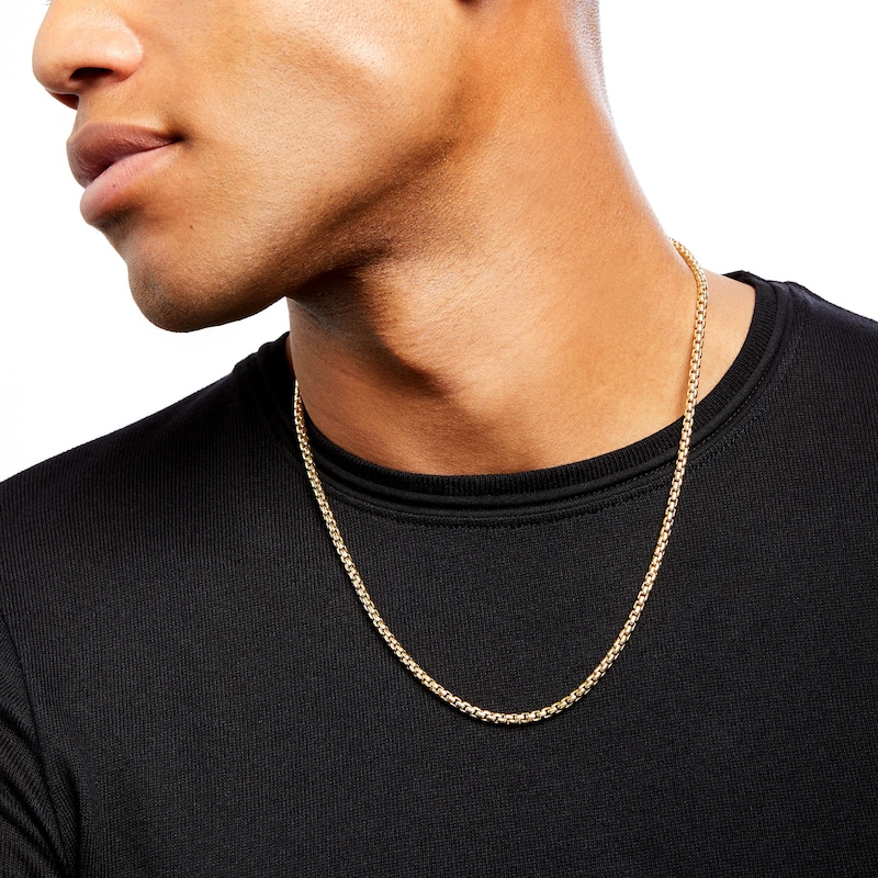 Italian Gold 3.5mm Box Chain Necklace in Hollow 10K Gold - 22"