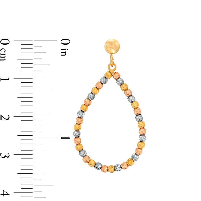 Main Image 3 of Diamond-Cut Beaded Open Teardrop Earrings in 14K Tri-Tone Gold