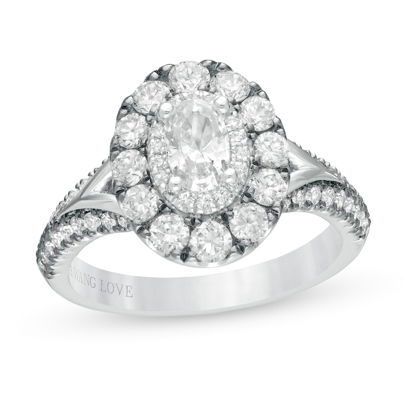 Main Image 1 of Vera Wang Love Collection 1.45 CT. T.W. Oval Diamond Frame Engagement Ring in 14K White Gold with Black Rhodium