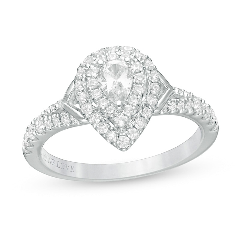 Vera Wang Love Collection 0.69 CT. T.W. Pear-Shaped Diamond Double Frame Split Shank Engagement Ring in 14K White Gold