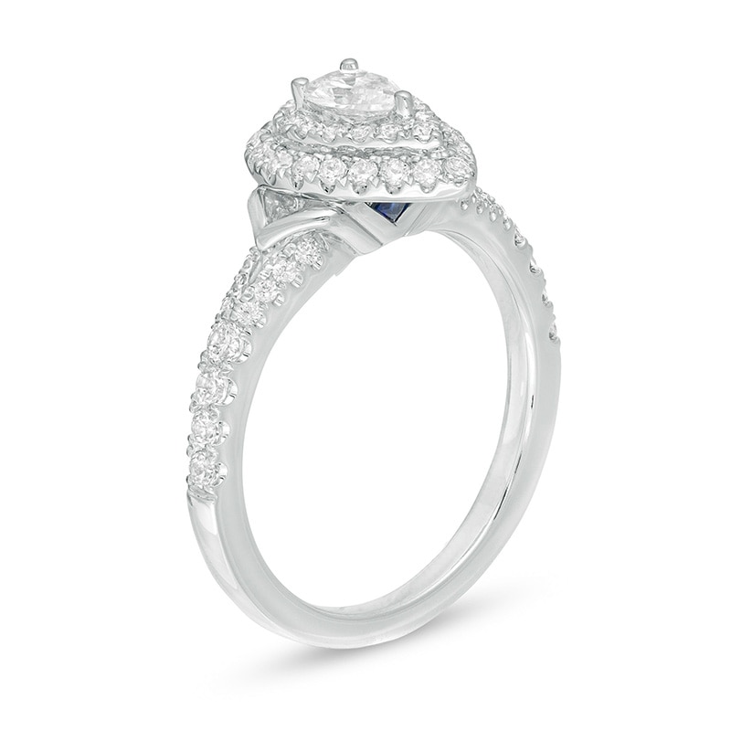 Vera Wang Love Collection 0.69 CT. T.W. Pear-Shaped Diamond Double Frame Split Shank Engagement Ring in 14K White Gold