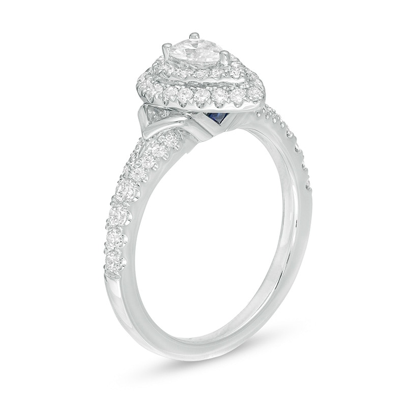 Main Image 2 of Vera Wang Love Collection 0.69 CT. T.W. Pear-Shaped Diamond Double Frame Split Shank Engagement Ring in 14K White Gold