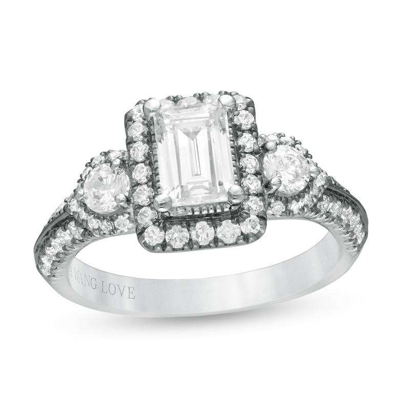Main Image 1 of Vera Wang Love Collection 1.45 CT. T.W. Emerald-Cut Diamond Frame Engagement Ring in 14K White Gold with Black Rhodium