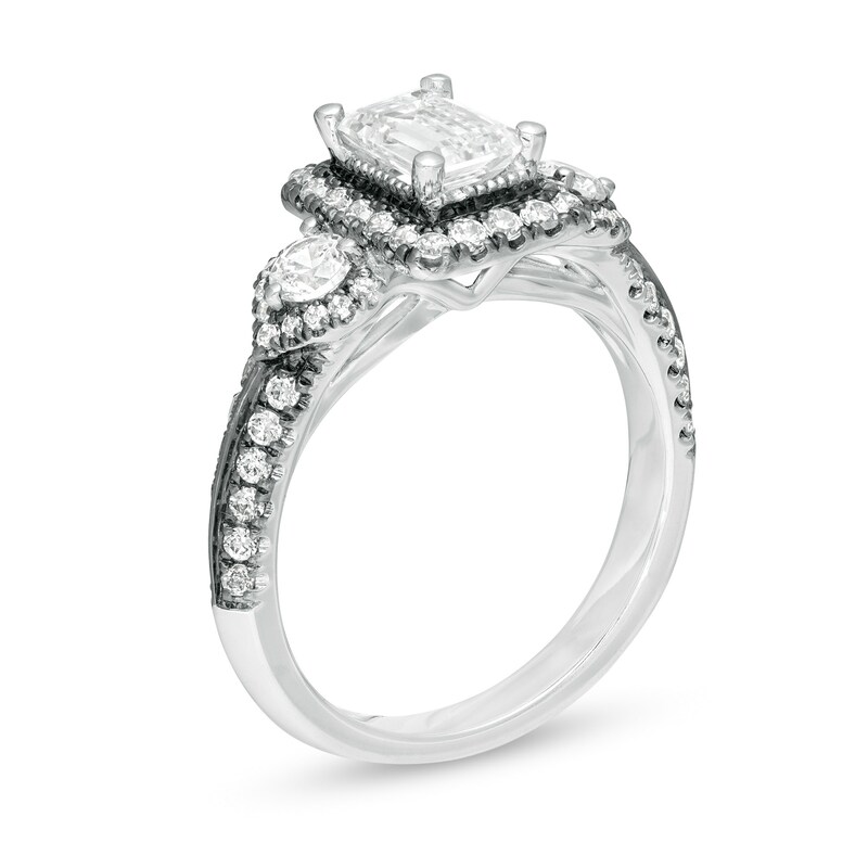 Main Image 2 of Vera Wang Love Collection 1.45 CT. T.W. Emerald-Cut Diamond Frame Engagement Ring in 14K White Gold with Black Rhodium