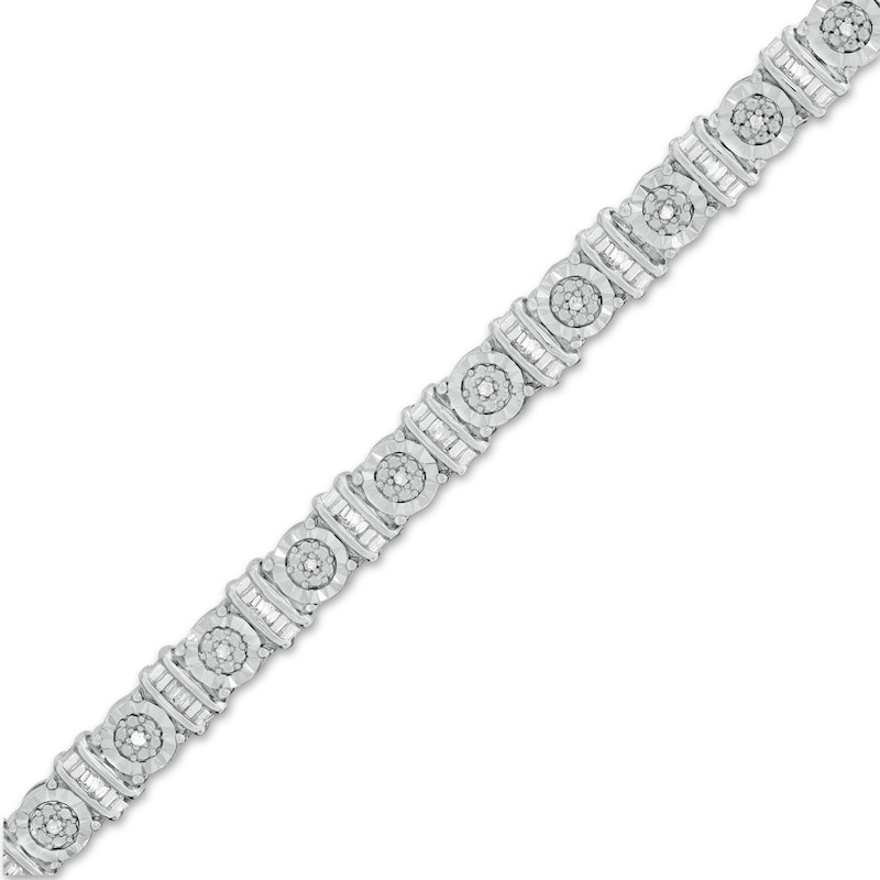 Main Image 1 of 0.25 CT. T.W. Baguette and Round Diamond Tennis Bracelet in Sterling Silver - 7.5"