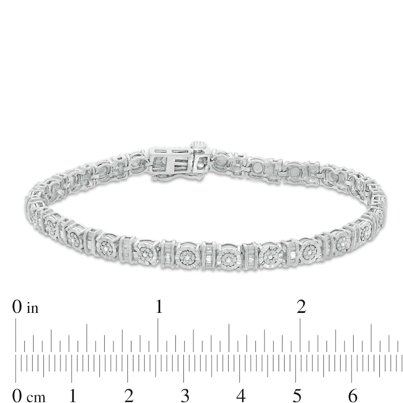 0.25 CT. T.W. Baguette and Round Diamond Tennis Bracelet in Sterling Silver - 7.5"